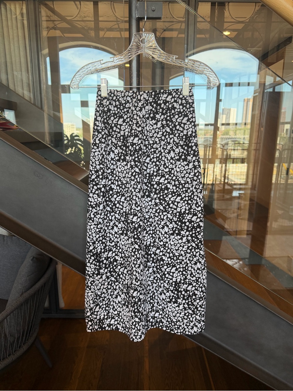 Black Brown and White Printed Made in India Midi Pencil Skirt